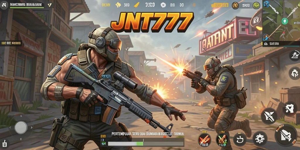 Screenshot JNT777 menunjukkan aksi seru dalam permainan Battle Royale.