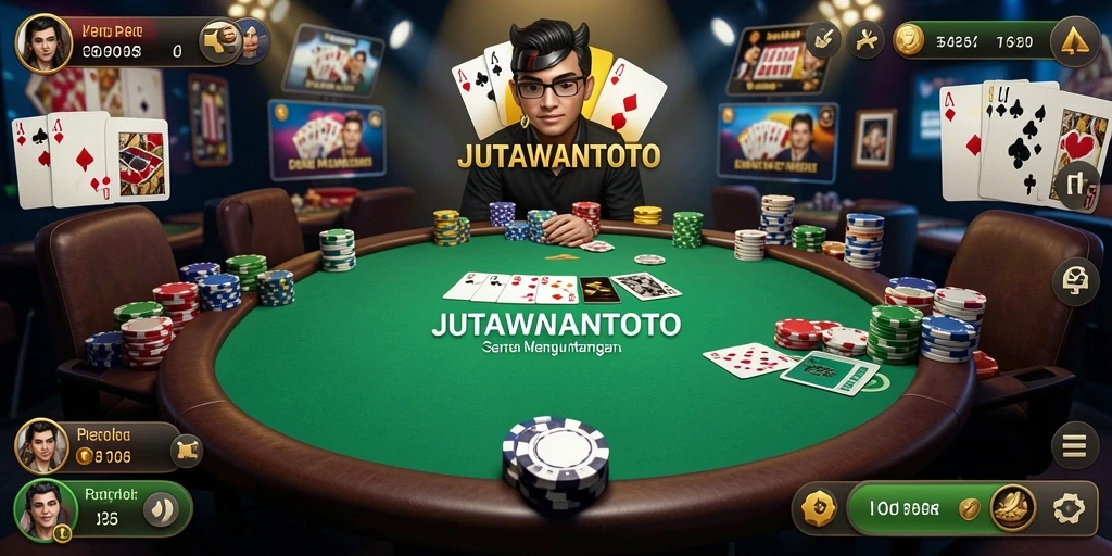Screenshot gameplay JUTAWANTOTO yang menunjukkan aksi poker seru.