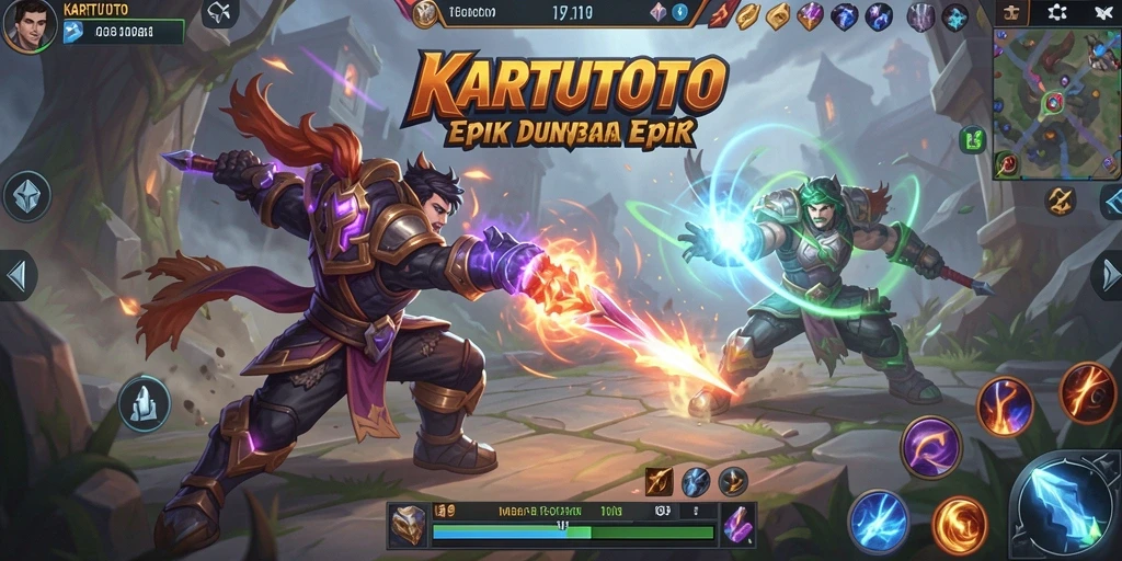 Tampilan seru gameplay KARTUTOTO di arena pertempuran.
