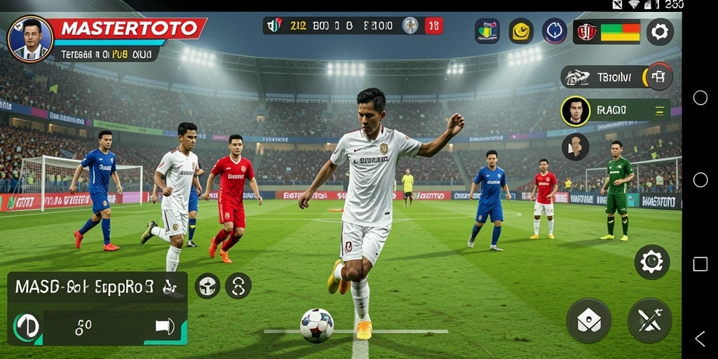 Tampilan gameplay MASTERTOTO dengan aksi sepak bola yang mendebarkan.